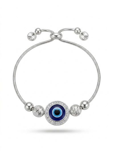 Silvme 925 Sterling Silver Evil Eye Bracelet for Women | Blue CZ Nazar Protection Bracelet