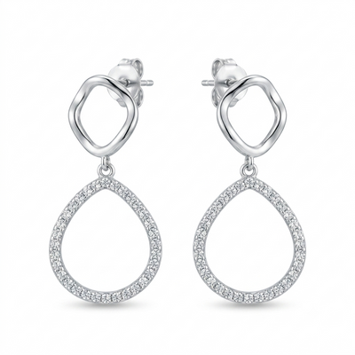 Silvme Pure 925 Sterling Silver Twisted Knot Open Teardrop CZ Drop Earrings for Women & Girls