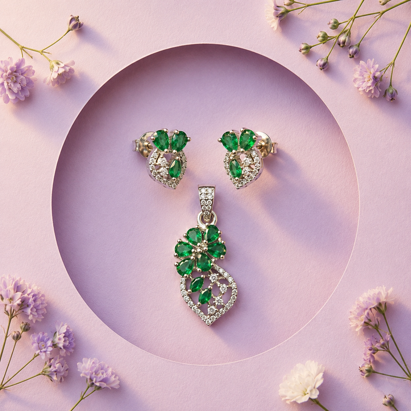 Green Solitaire Necklace Set