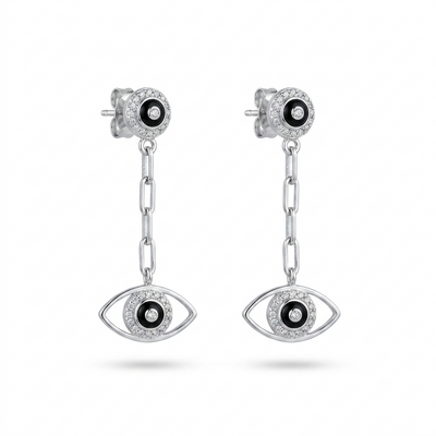 Silvme Pure 925 Sterling Silver Evil Eye CZ Drop Earrings for Women & Girls