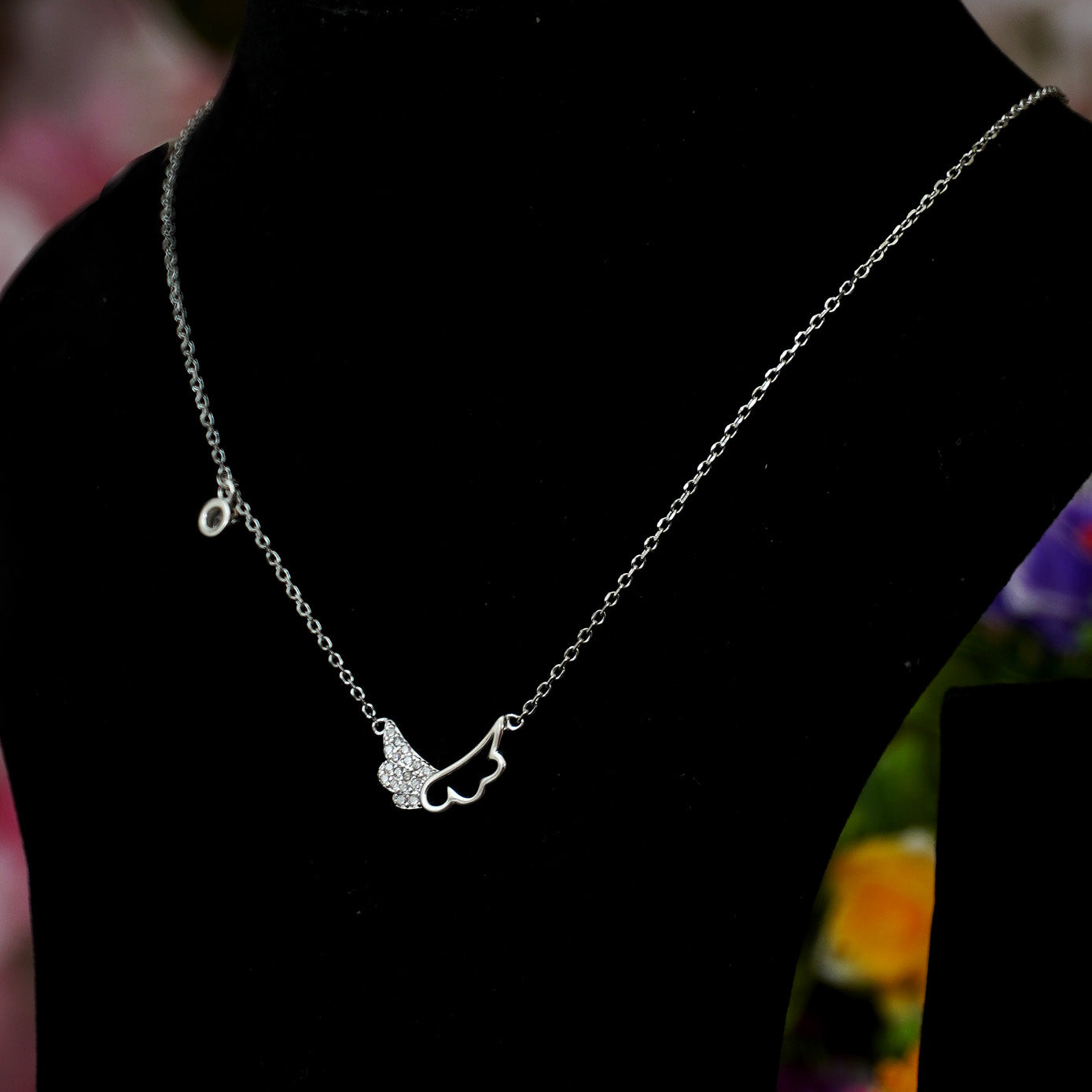 Silvme Pure 925 Sterling Silver Sparkle Wing Pendant Necklace for Women & Girls