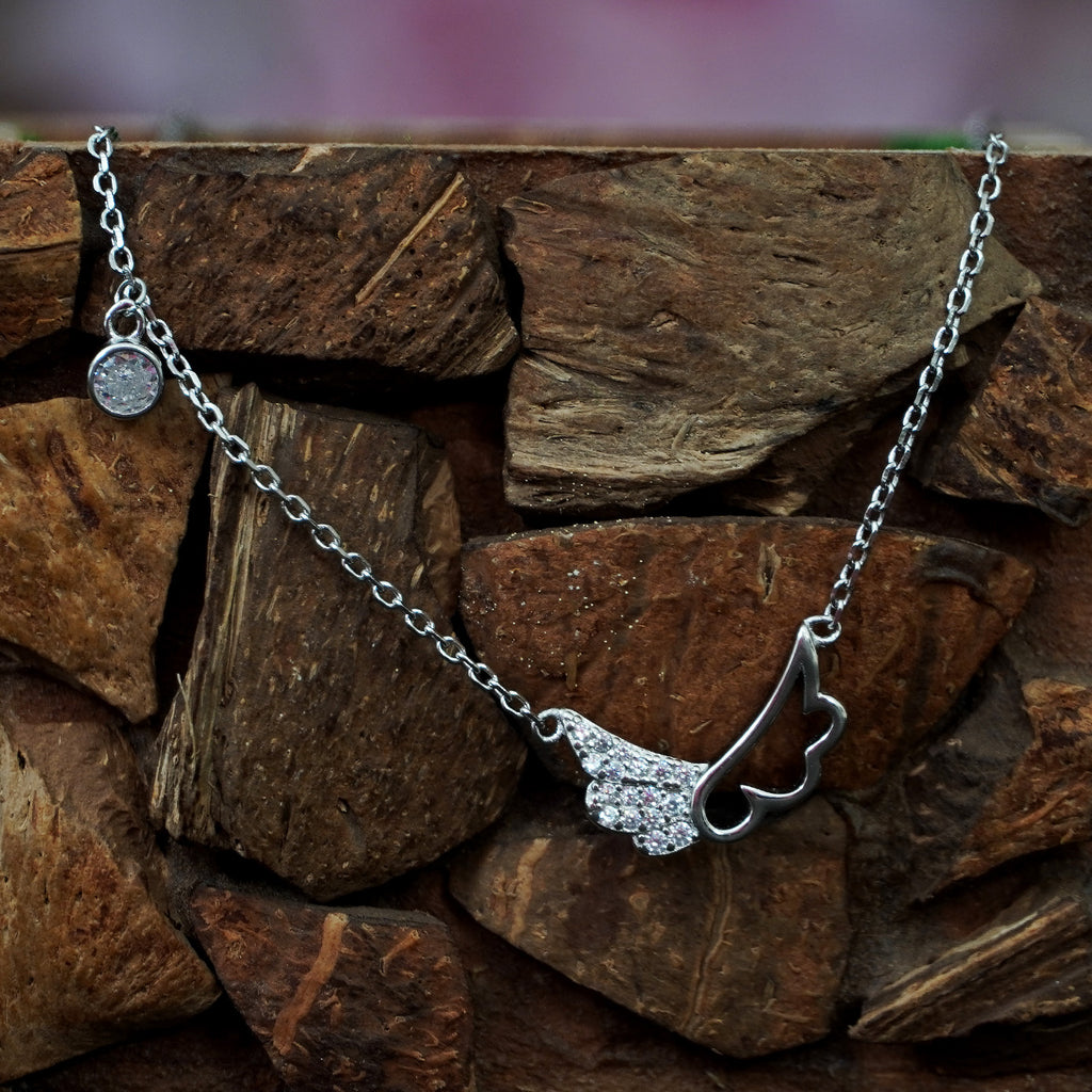 Silvme Pure 925 Sterling Silver Sparkle Wing Pendant Necklace for Women & Girls
