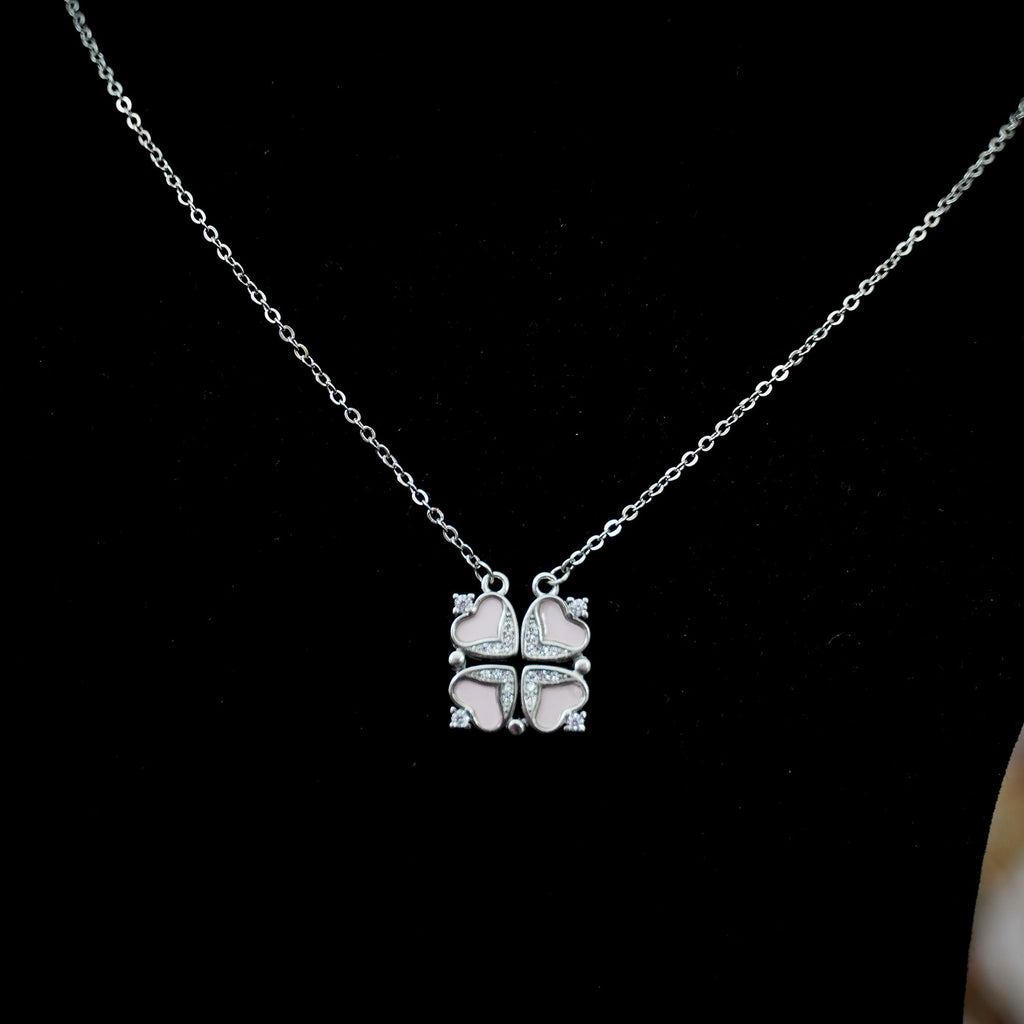 Silvme Pure 925 Sterling Silver Clover Heart Pendant Necklace for Women & Girls