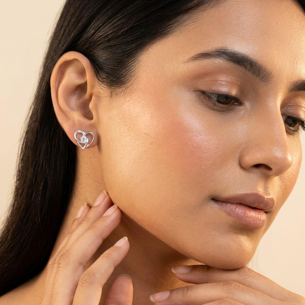 Open Heart Stone-Set Stud Earrings, additional product view 4