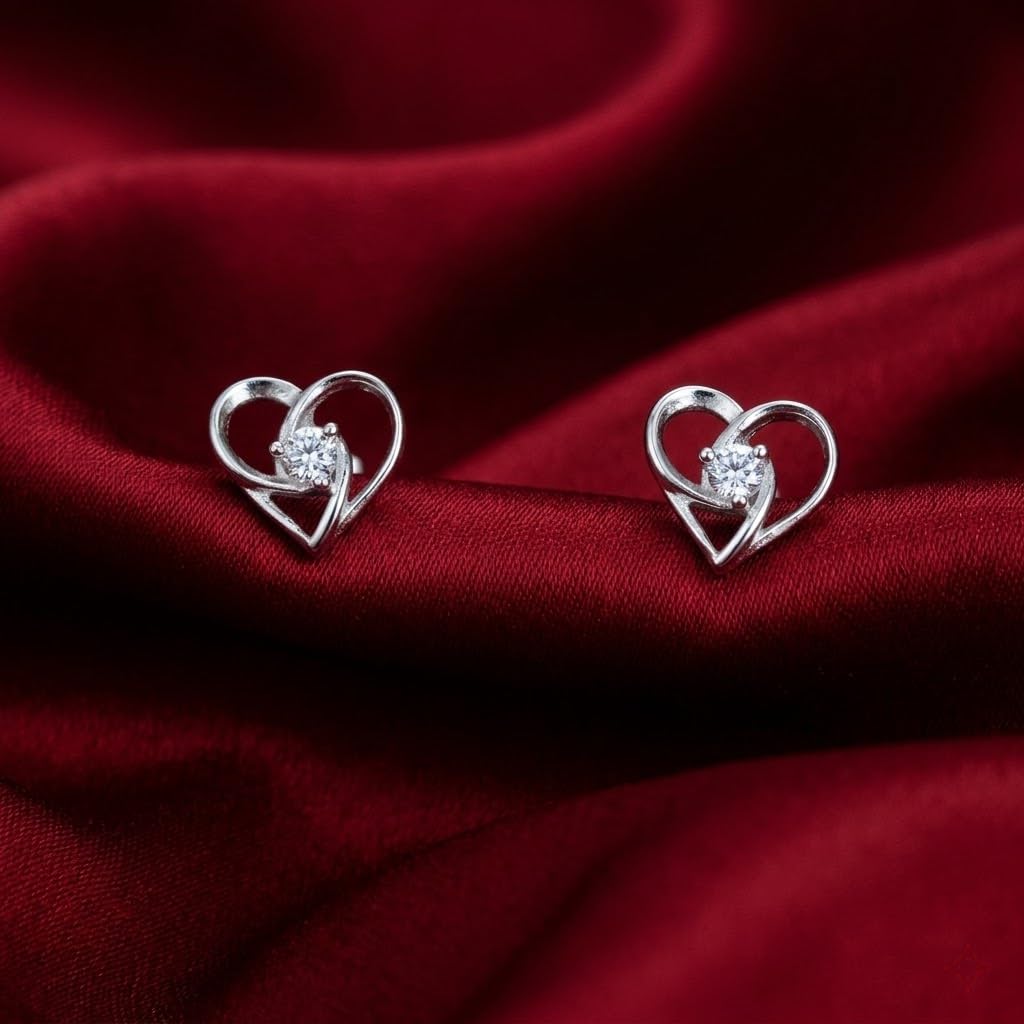 Open Heart Stone-Set Stud Earrings, additional product view 5