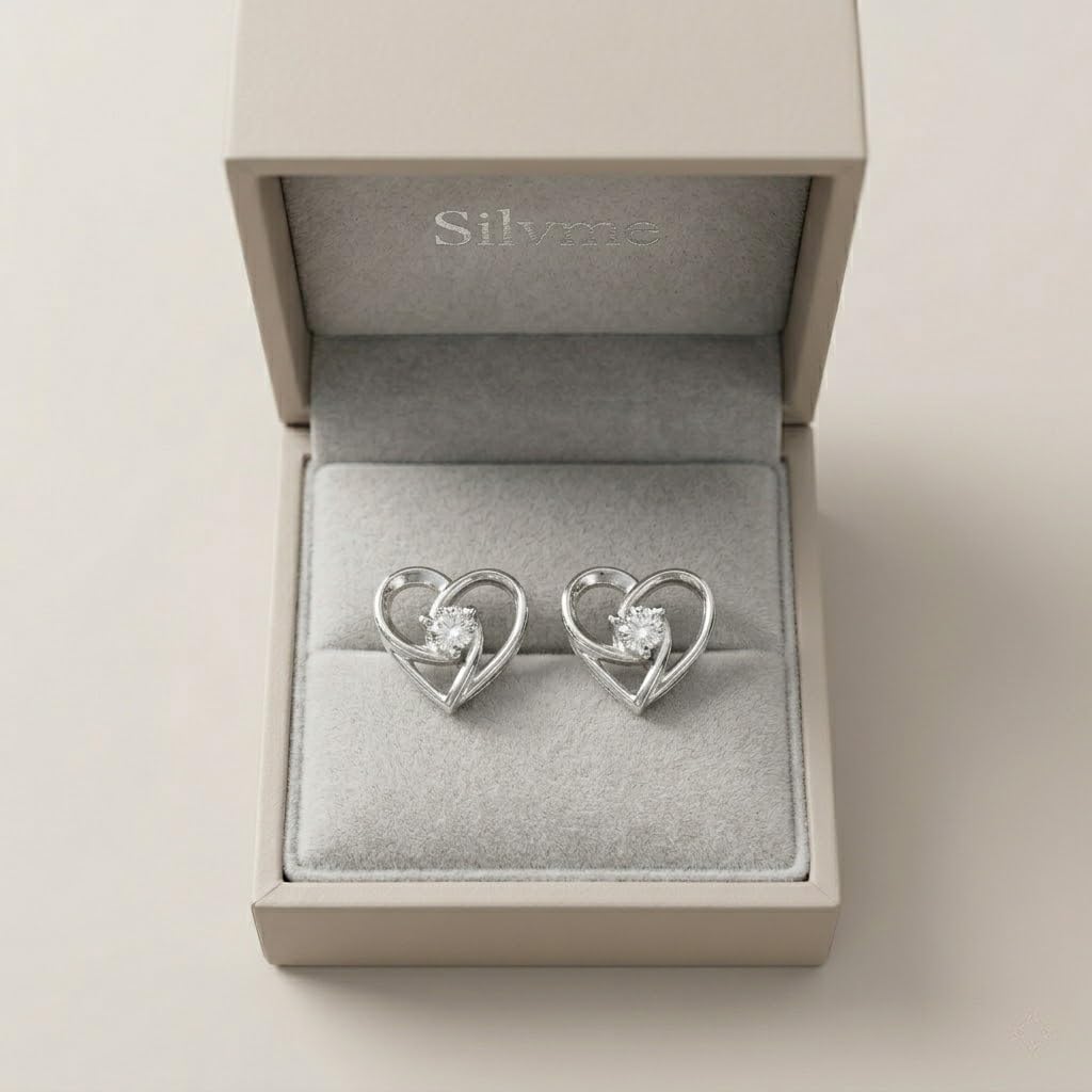 Open Heart Stone-Set Stud Earrings, alternate angle