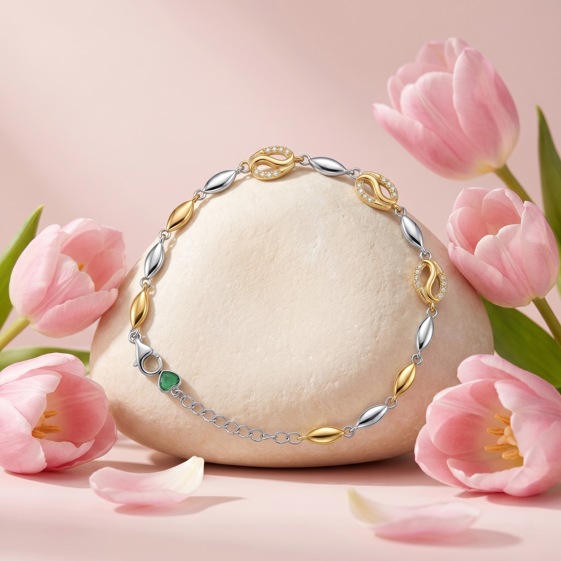Detailed daisy flower styling on the Silvme Daisy Flower Bracelet in polished 925 sterling silver