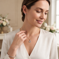 Silvme pure 925 sterling silver baguette heart pendant and stud earrings set with cubic zirconia, styled product image