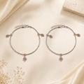 Charm, bead and chain detail on the Silvme rose-gold CZ charm 925 silver anklet payal