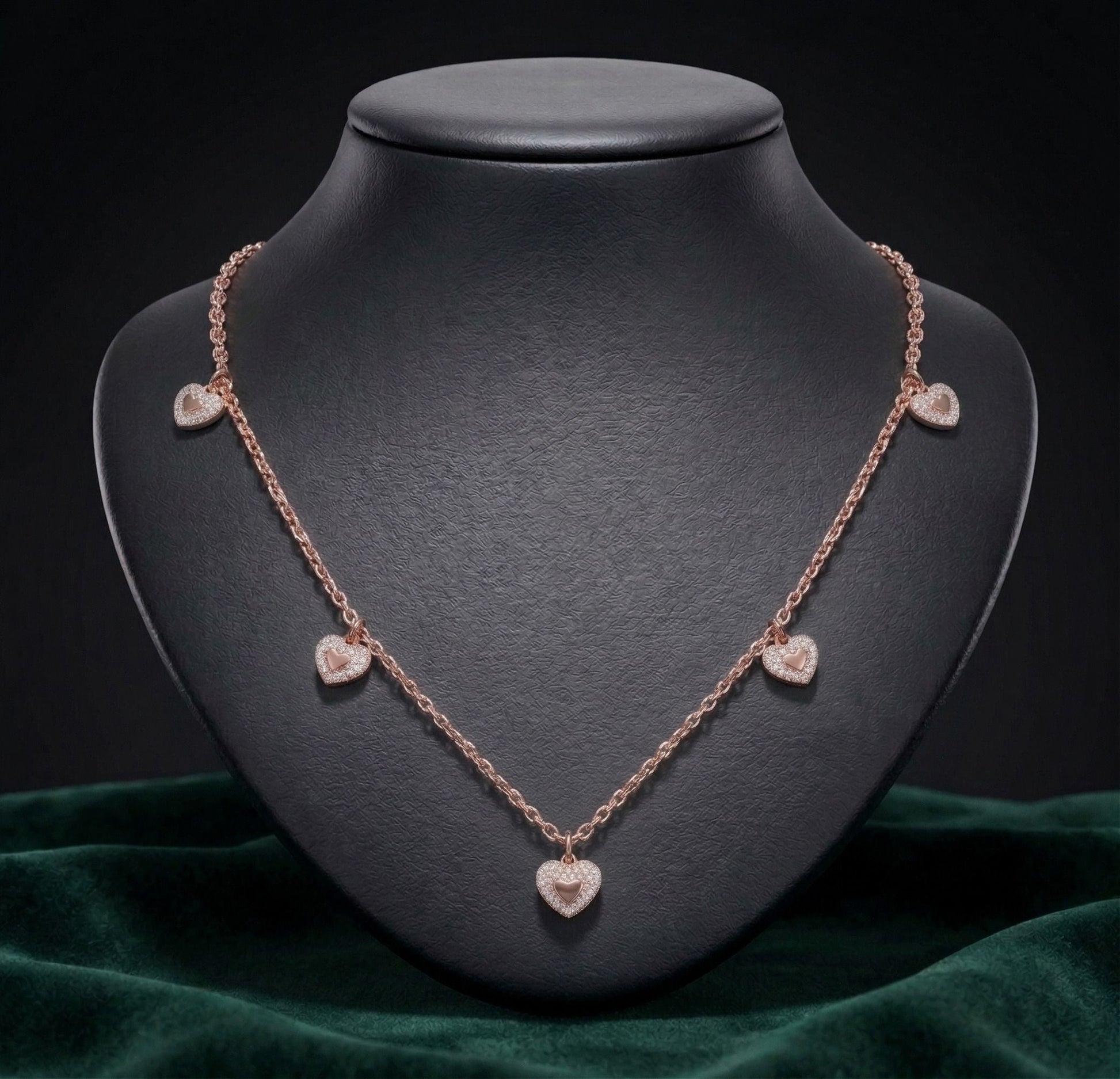 Detailed rose gold styling on the Silvme Rose Gold Heart Pendant Necklace in polished 925 silver
