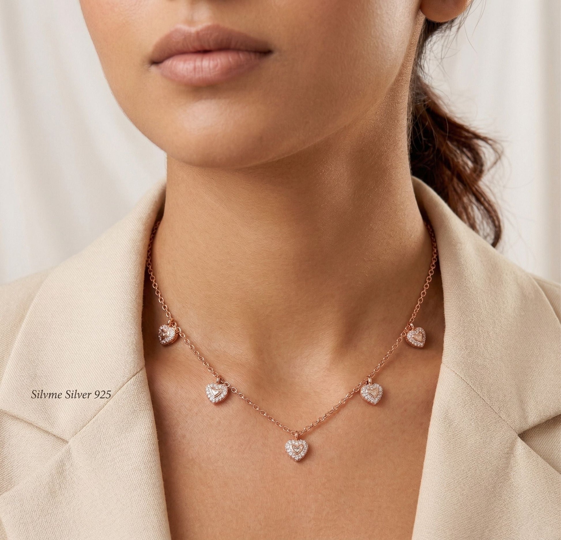 925 sterling silver 925 purity on the Silvme Rose Gold Heart Pendant Necklace in 925 sterling silver