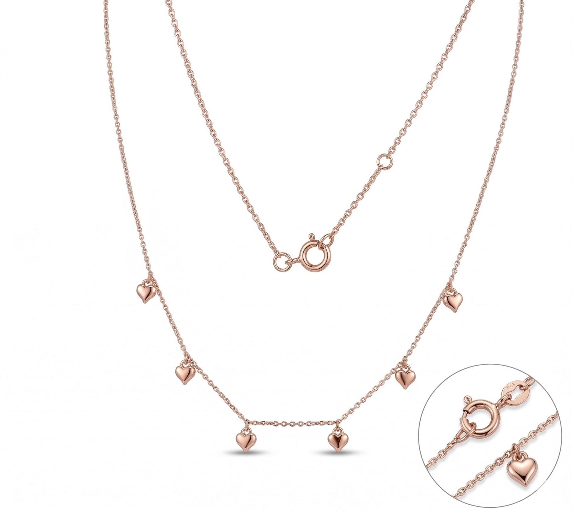 925 sterling silver Rose Gold Heart Dangle Pendant Necklace by Silvme, rose gold finish, an elegant accessory for her