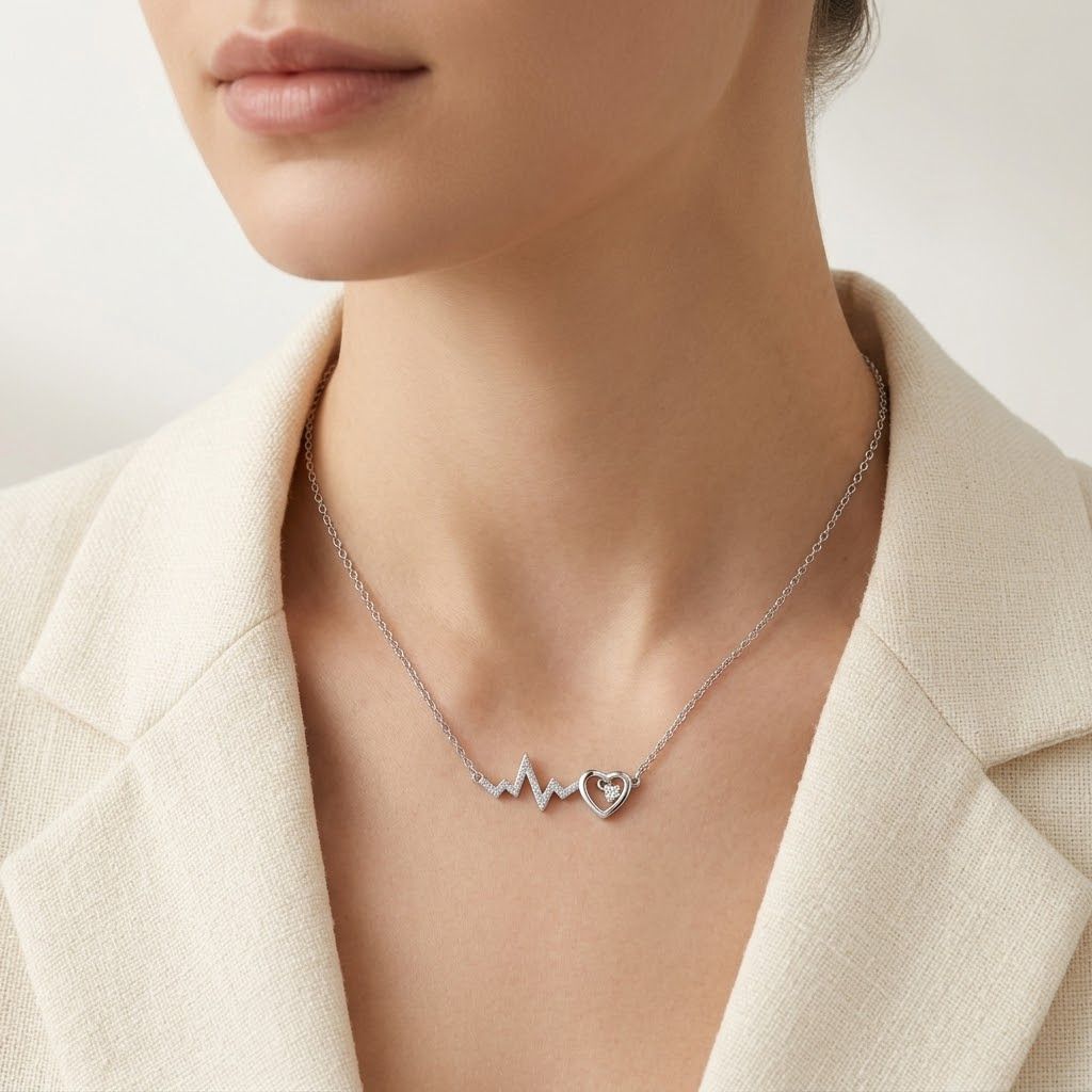 925 silver Heartbeat Pendant Necklace by Silvme with 925 sterling silver 925 purity for women, refined silver accessory