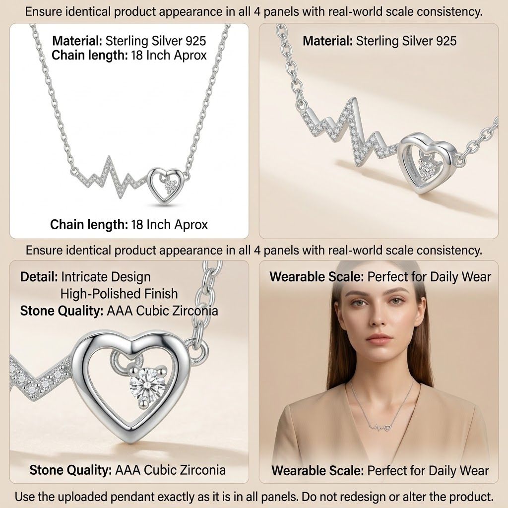 925 sterling silver Heartbeat Pendant Necklace by Silvme, made for everyday styling, a graceful gift for her