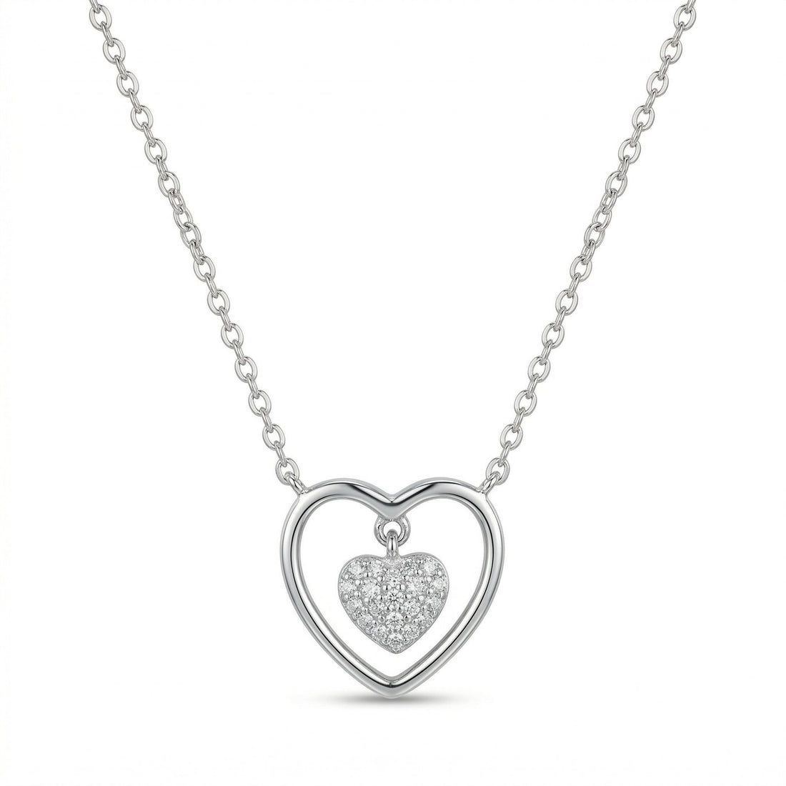 Silvme Double Heart Pendant Necklace in 925 sterling silver, jewellery for women, a graceful gift for her
