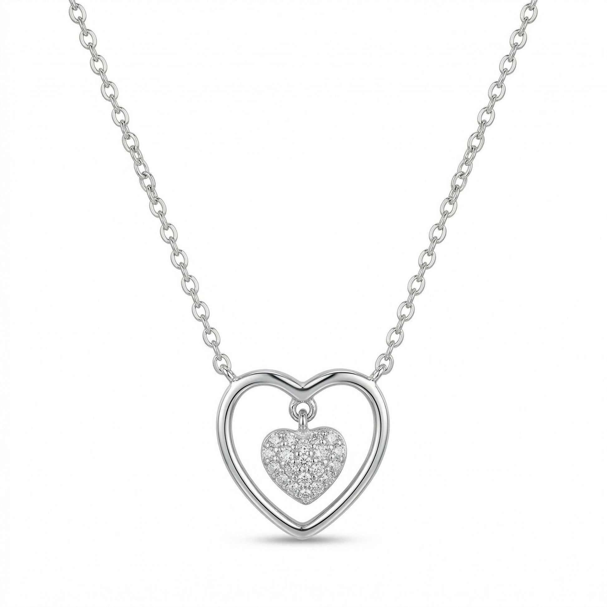 Silvme Double Heart Pendant Necklace in 925 sterling silver, jewellery for women, a graceful gift for her