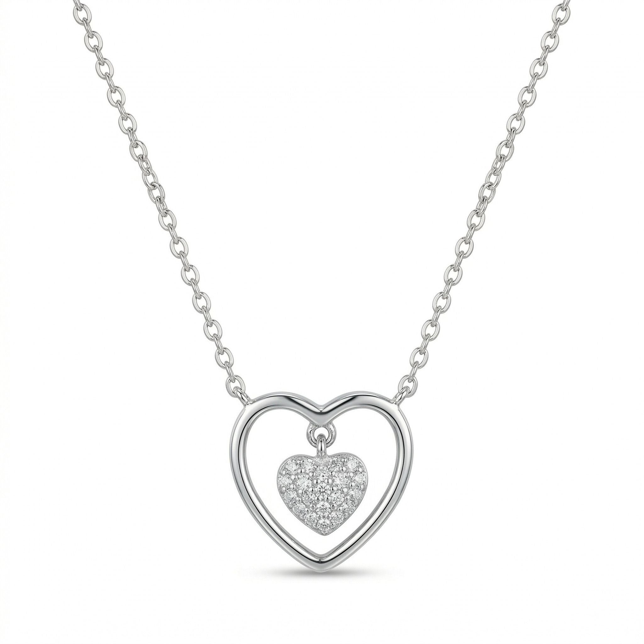 Silvme Double Heart 925 Sterling Silver Pendant Necklace