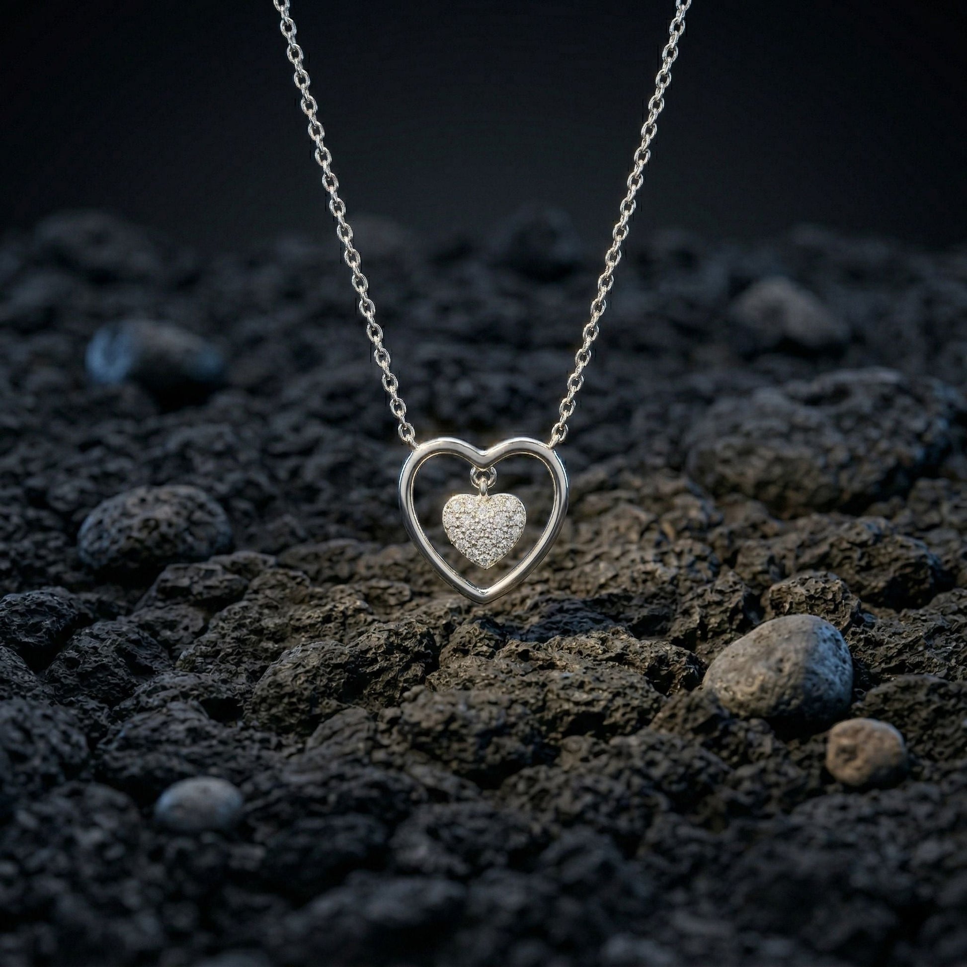 Silvme Double Heart Pendant Necklace with its softly polished 925 silver surface, ideal for daily wear