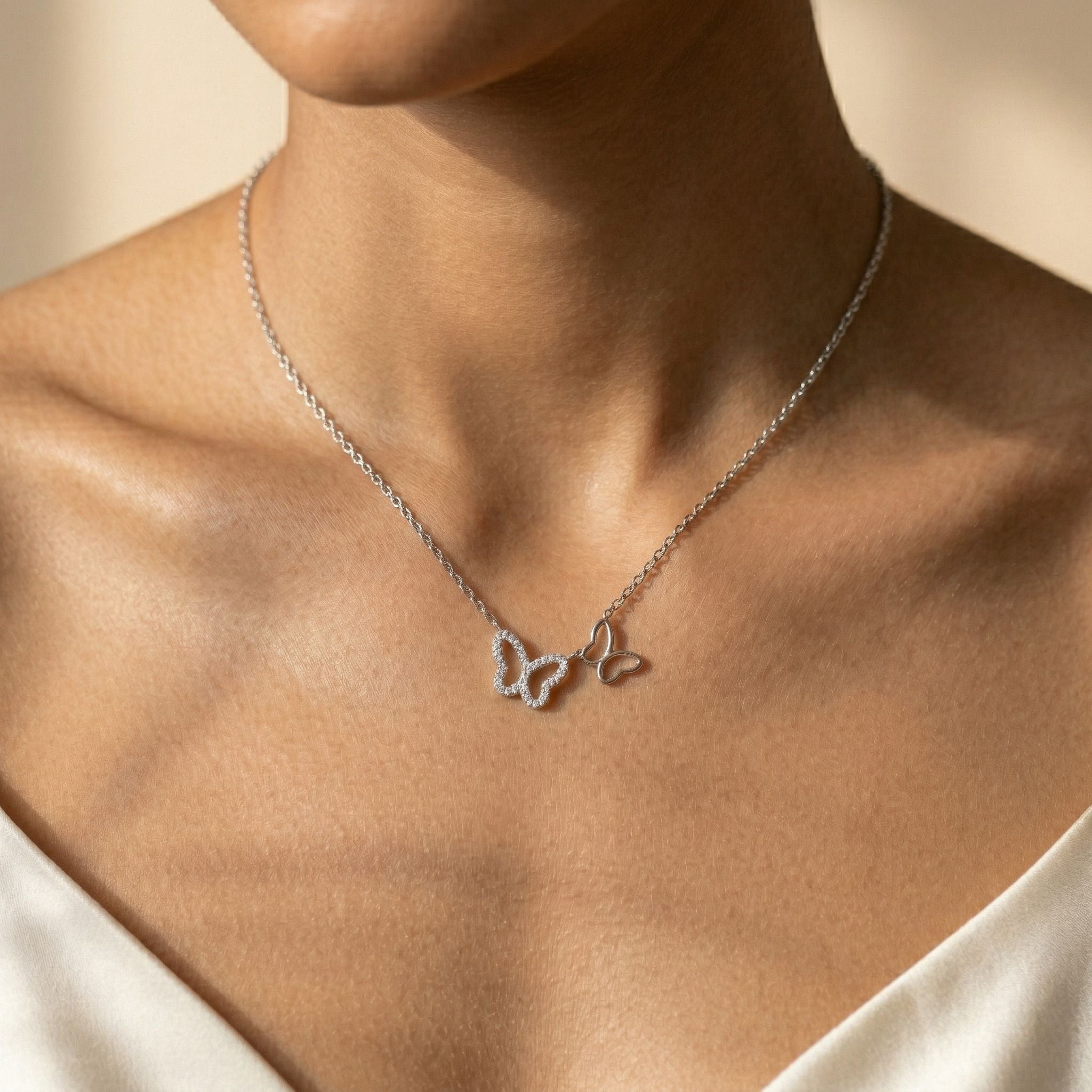 Silvme Double Butterfly 925 Sterling Silver Pendant Necklace