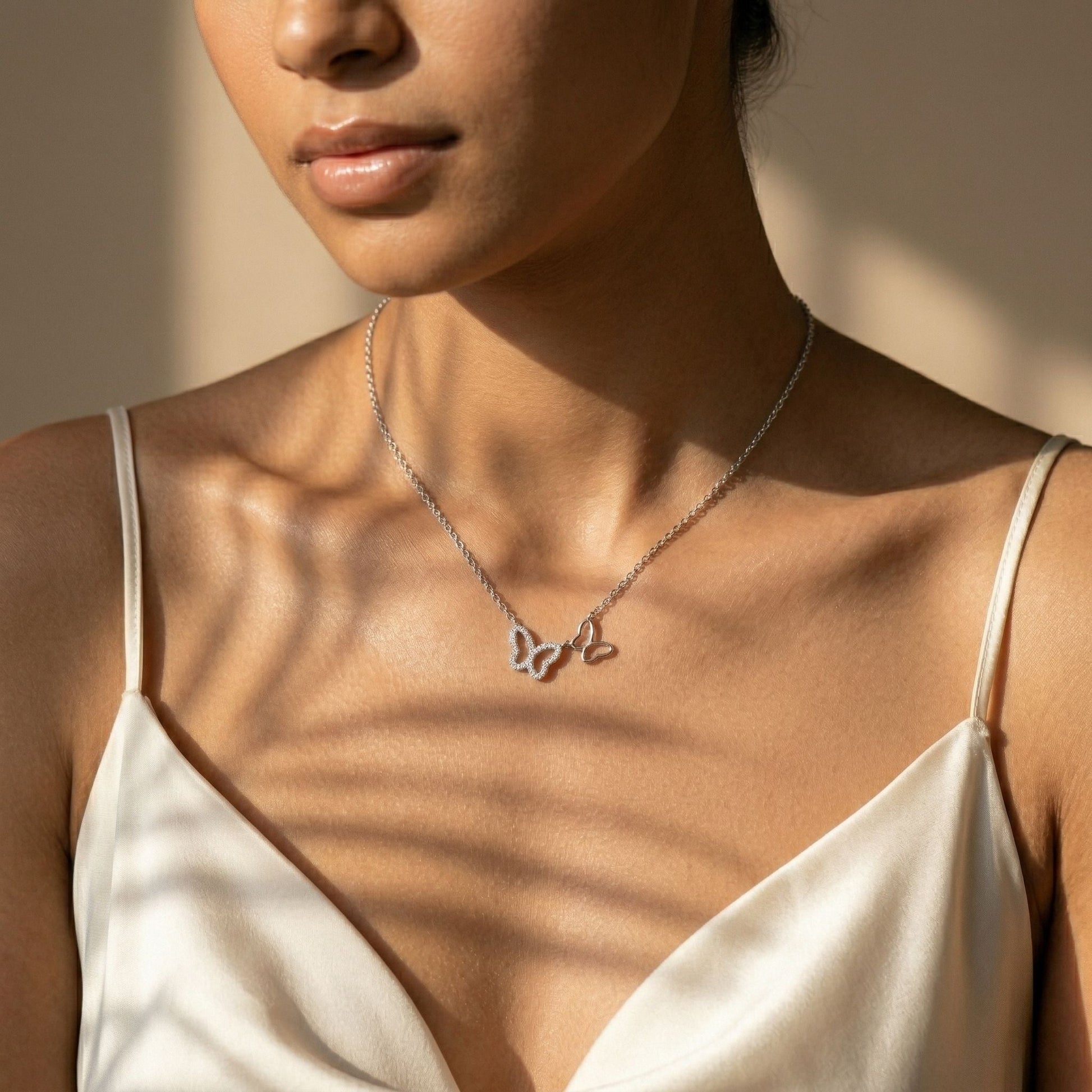Silvme Double Butterfly Pendant Necklace in 925 silver, a lovely choice as an anniversary gift