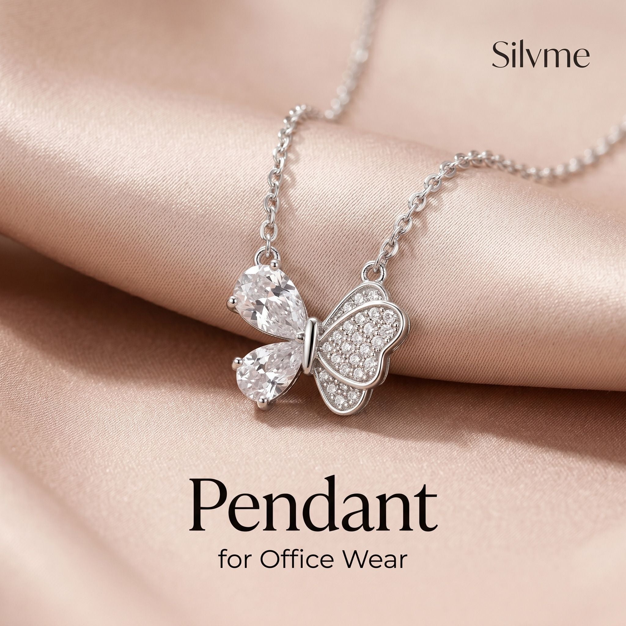 Silvme Sparkling Butterfly 925 Sterling Silver Necklace — View 3