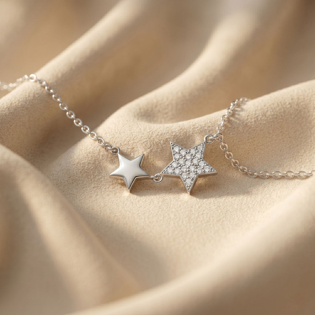 Silvme Double Star 925 Sterling Silver Necklace — View 2