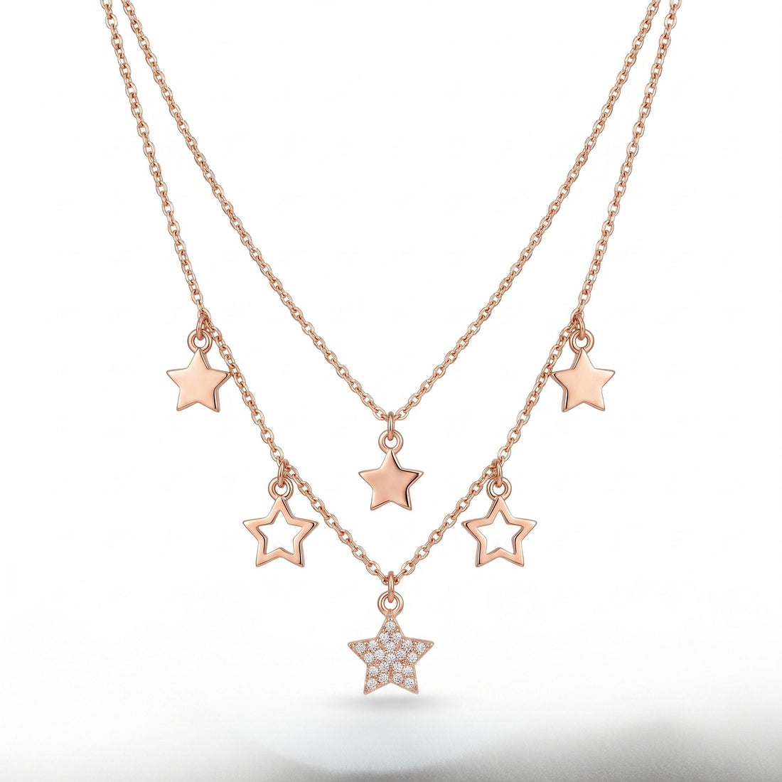 925 sterling silver Rose Gold Layered Star Pendant Necklace by Silvme, rose gold finish, an elegant accessory for her