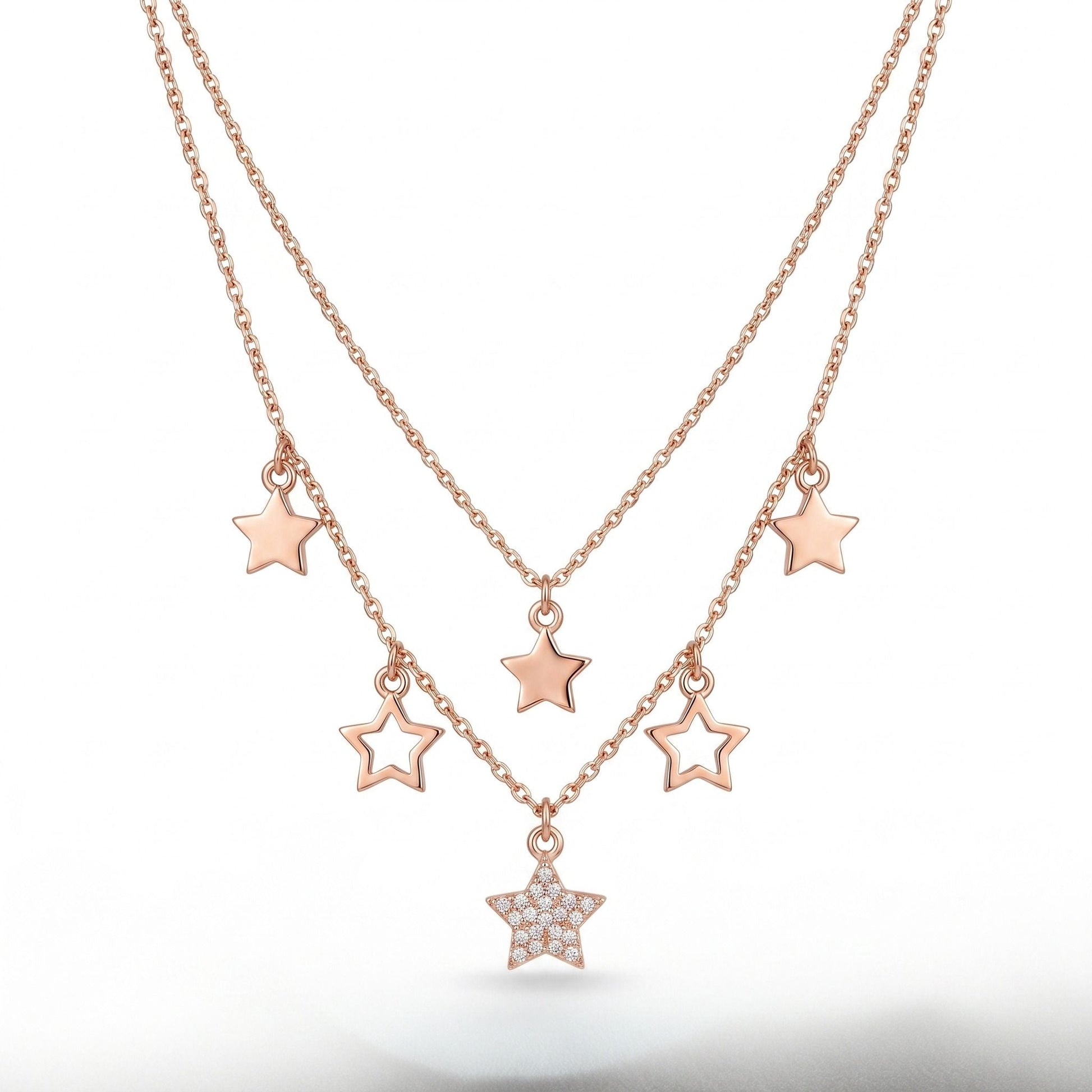 925 sterling silver Rose Gold Layered Star Pendant Necklace by Silvme, rose gold finish, an elegant accessory for her