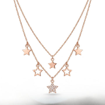 925 sterling silver Rose Gold Layered Star Pendant Necklace by Silvme, rose gold finish, an elegant accessory for her