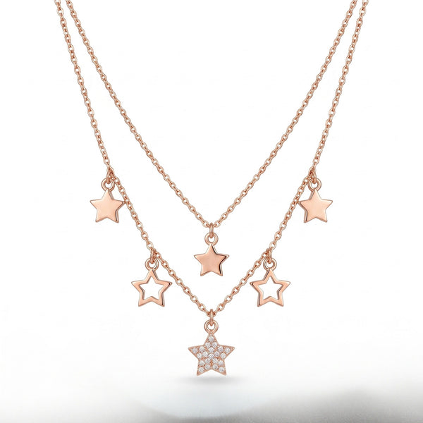 Silvme Pure 925 Sterling Silver Rose Gold Layered Star Pendant Necklace for Women & Girls