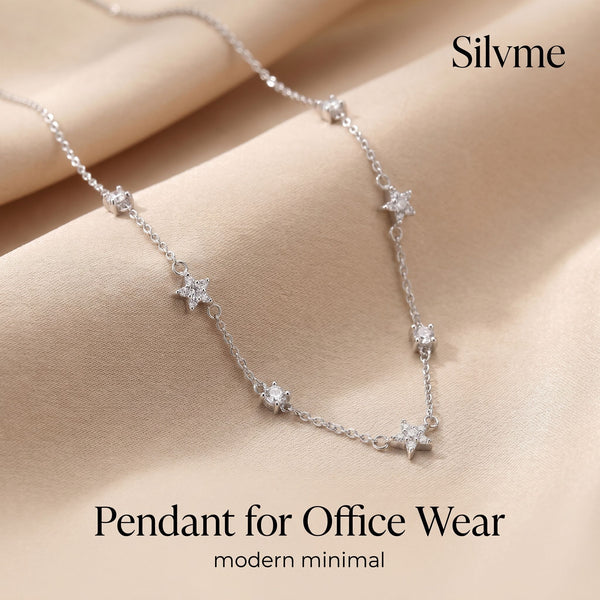 Silvme Pure 925 Sterling Silver Star Station Pendant Necklace for Women & Girls