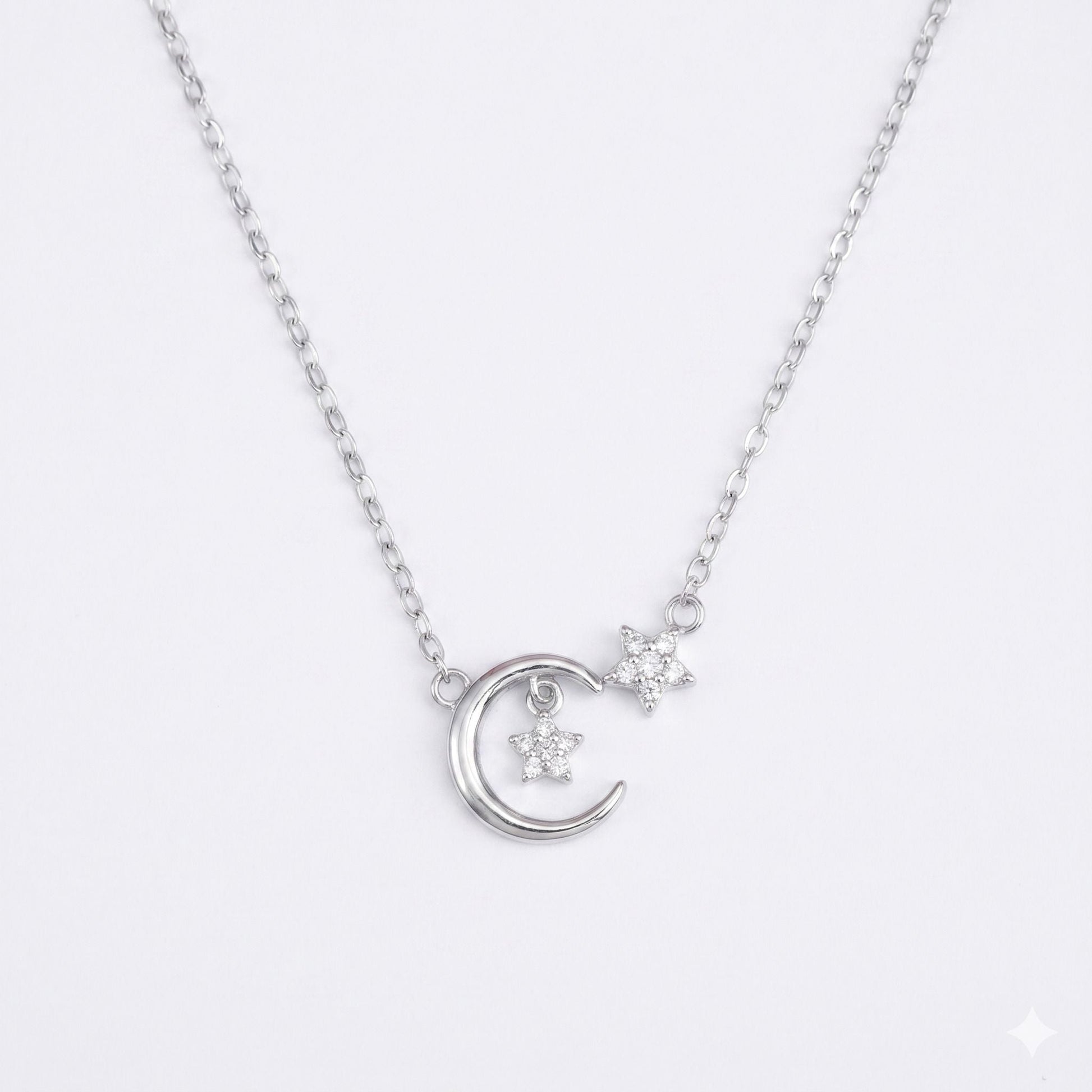 Silvme Moon & Star Pendant Necklace in 925 sterling silver, jewellery for women, refined silver accessory