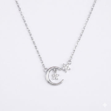 Silvme Moon & Star Pendant Necklace in 925 sterling silver, jewellery for women, refined silver accessory