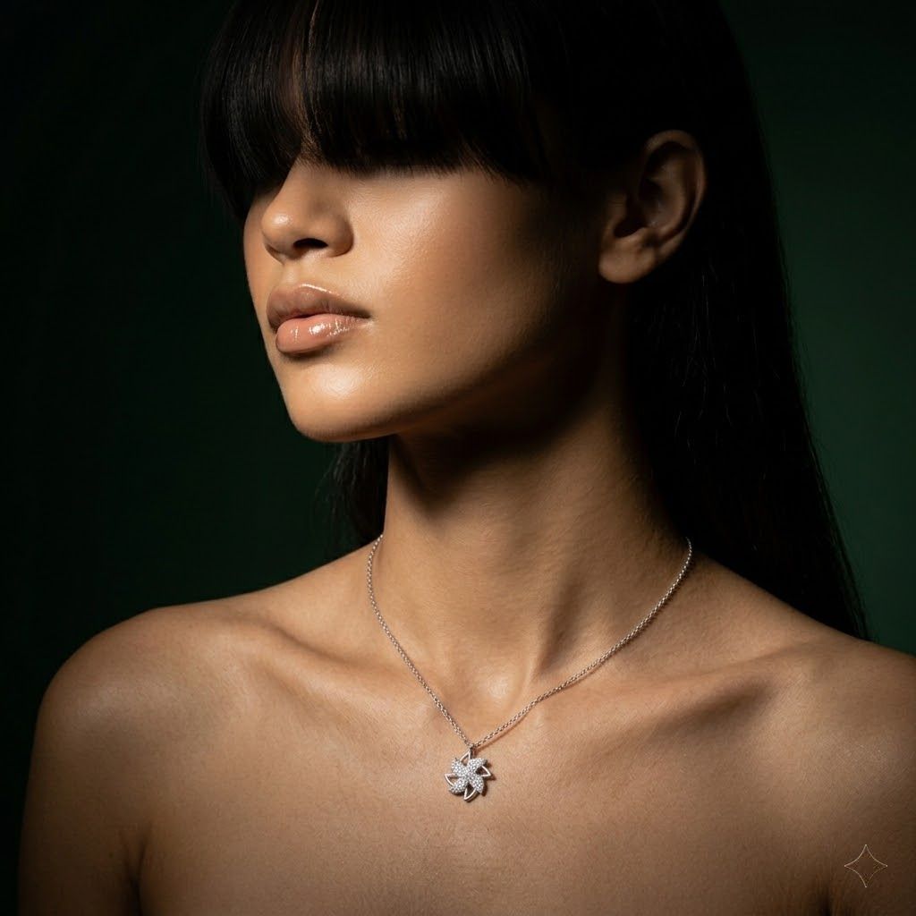925 sterling silver Pinwheel Flower Pendant Necklace by Silvme, made for party wear, luxury silver design
