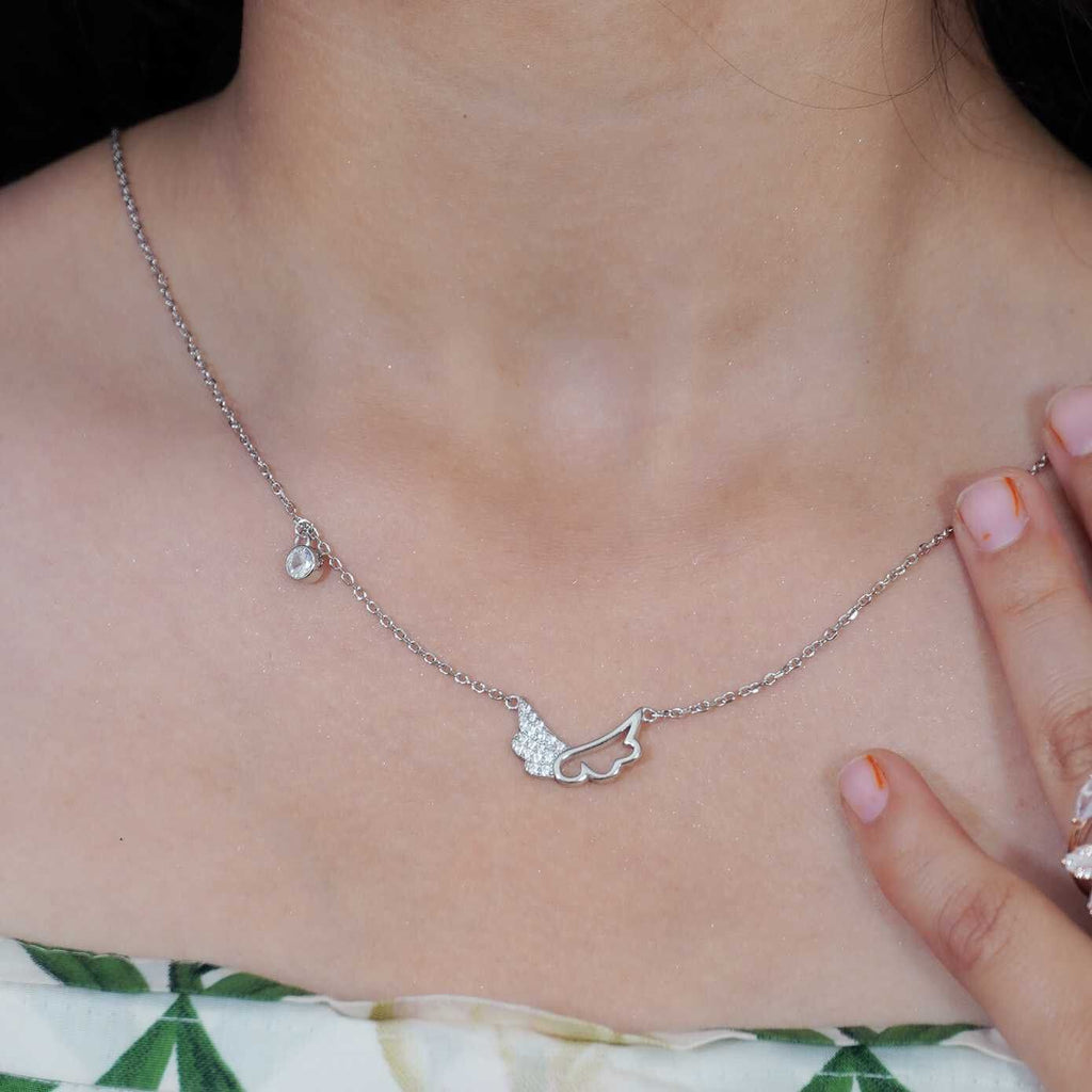 Silvme Sparkle Wing 925 Sterling Silver Pendant Necklace