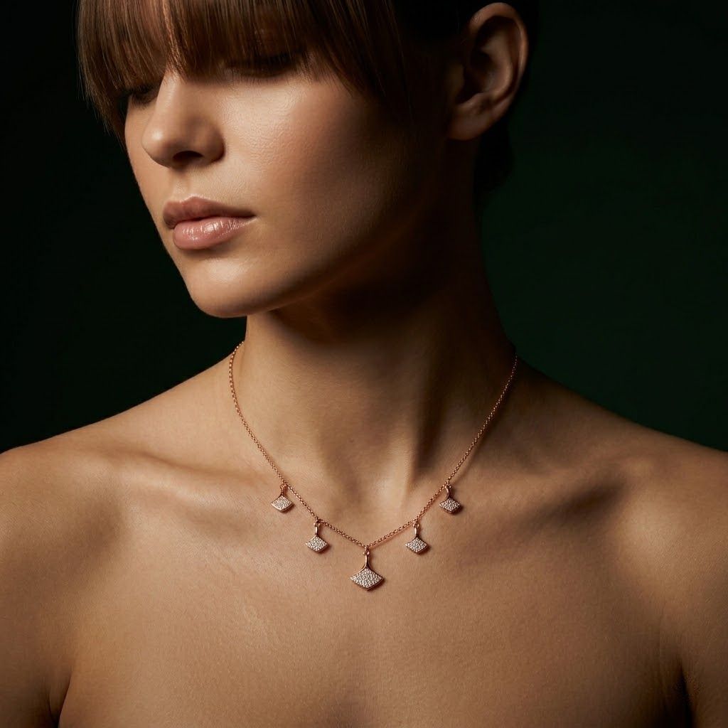 Silvme Rose Gold Multi Fan Pendant Necklace featuring 925 sterling silver 925 purity, 925 silver jewellery