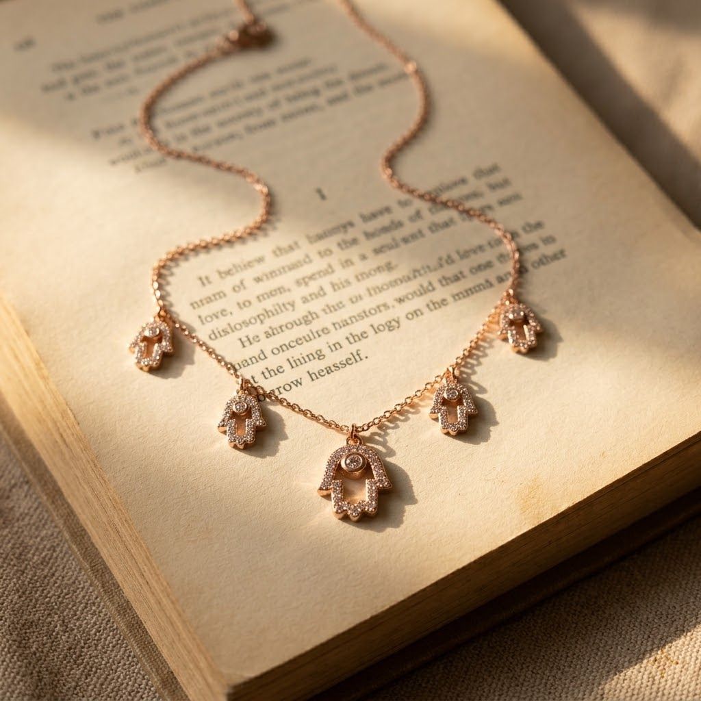 Silvme Rose Gold Hamsa Hand Pendant Necklace featuring 925 sterling silver 925 purity, 925 sterling silver jewellery