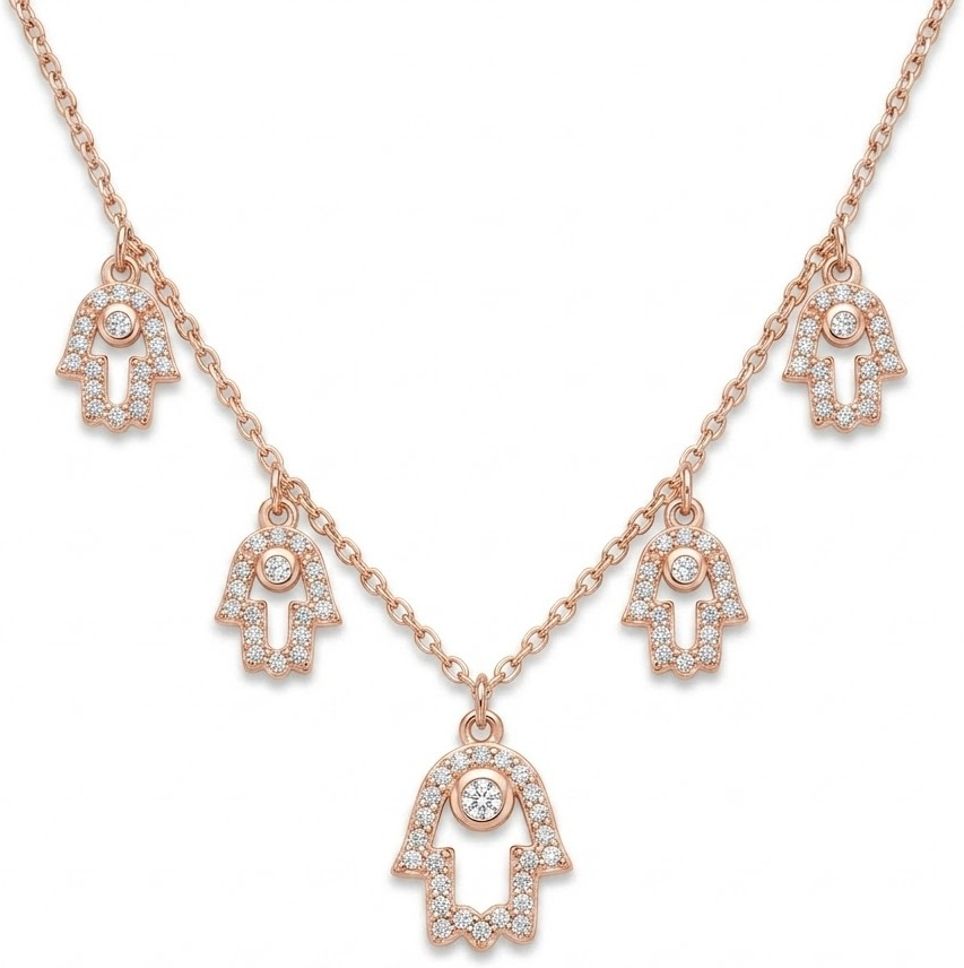 925 sterling silver Rose Gold Hamsa Hand Pendant Necklace by Silvme, rose gold finish, an elegant accessory for her
