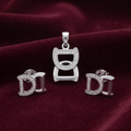 Silvme pure 925 sterling silver initial d pendant necklace and stud earrings set with cubic zirconia, model styling view