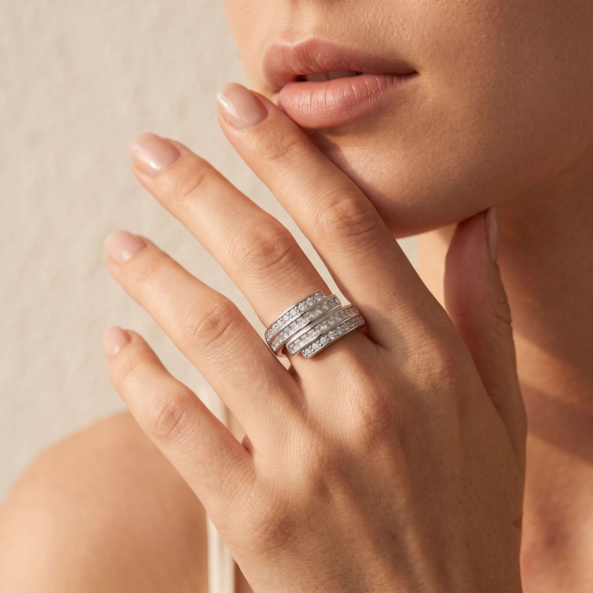 Silvme Double Band Stacking 925 sterling silver ring for women — close-up detail
