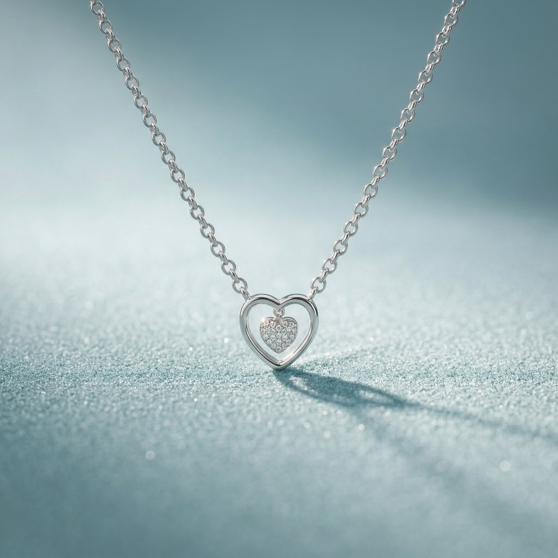 Silvme Double Heart Pendant Necklace in 925 silver, styled for festive occasions, minimal modern styling