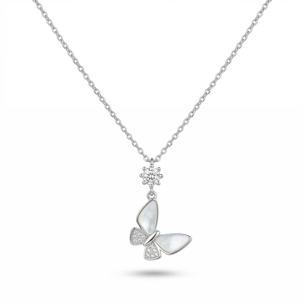 Silvme Pure 925 Sterling Silver Butterfly Pendant Necklace for Women & Girls