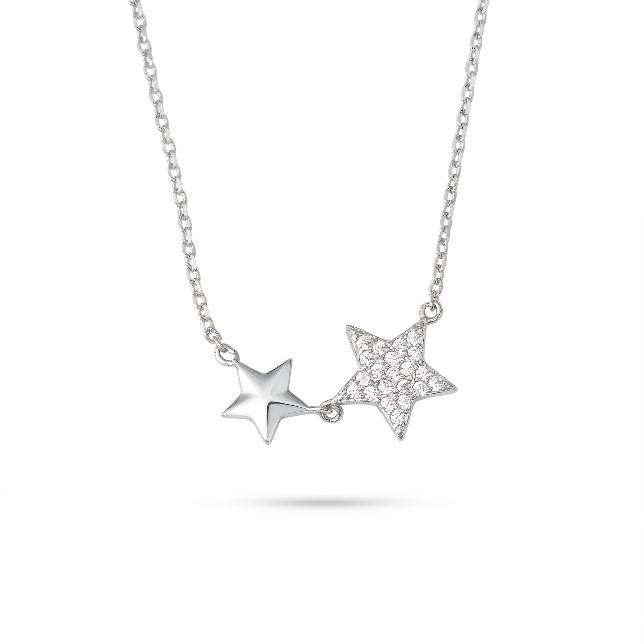 Silvme Pure 925 Sterling Silver Double Star Pendant Necklace for Women & Girls