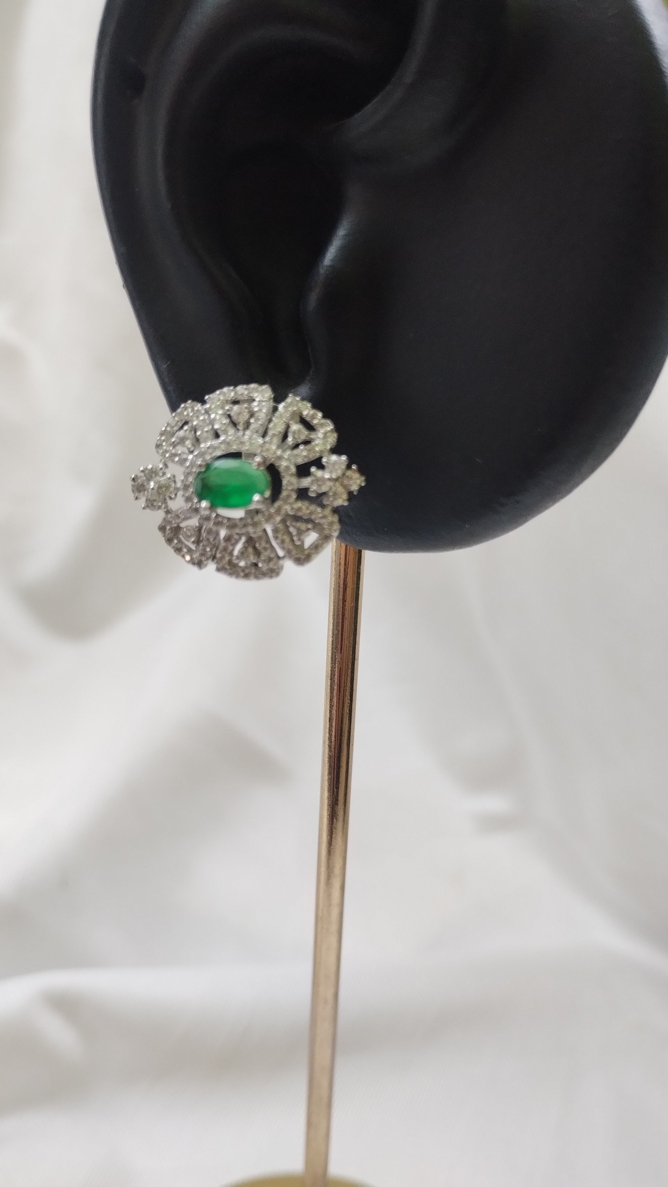 Silvme Pure 925 Sterling Silver Emerald Green Bold Round CZ Stud Earrings — View 3