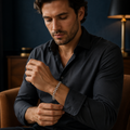 Full length of the mariner link bracelet showing its polished silver-tone finish