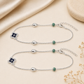 Clasp and adjustable extension-chain detail of the Silvme clover evil eye & green stone silver anklet
