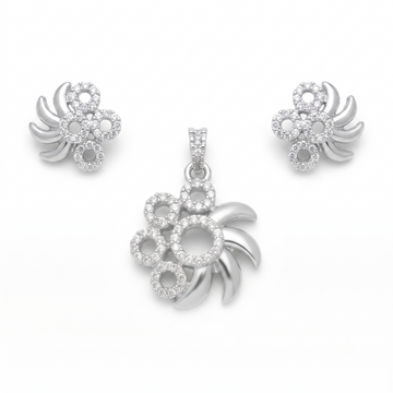 Silvme pure 925 sterling silver pinwheel pendant and stud earrings set with cubic zirconia, styled product image