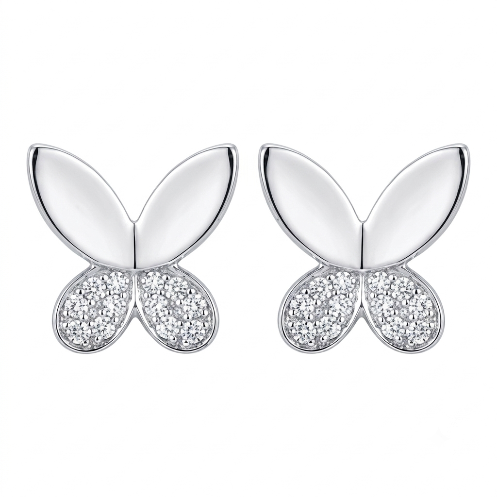 Butterfly Stone-Set Stud Earrings, front product view