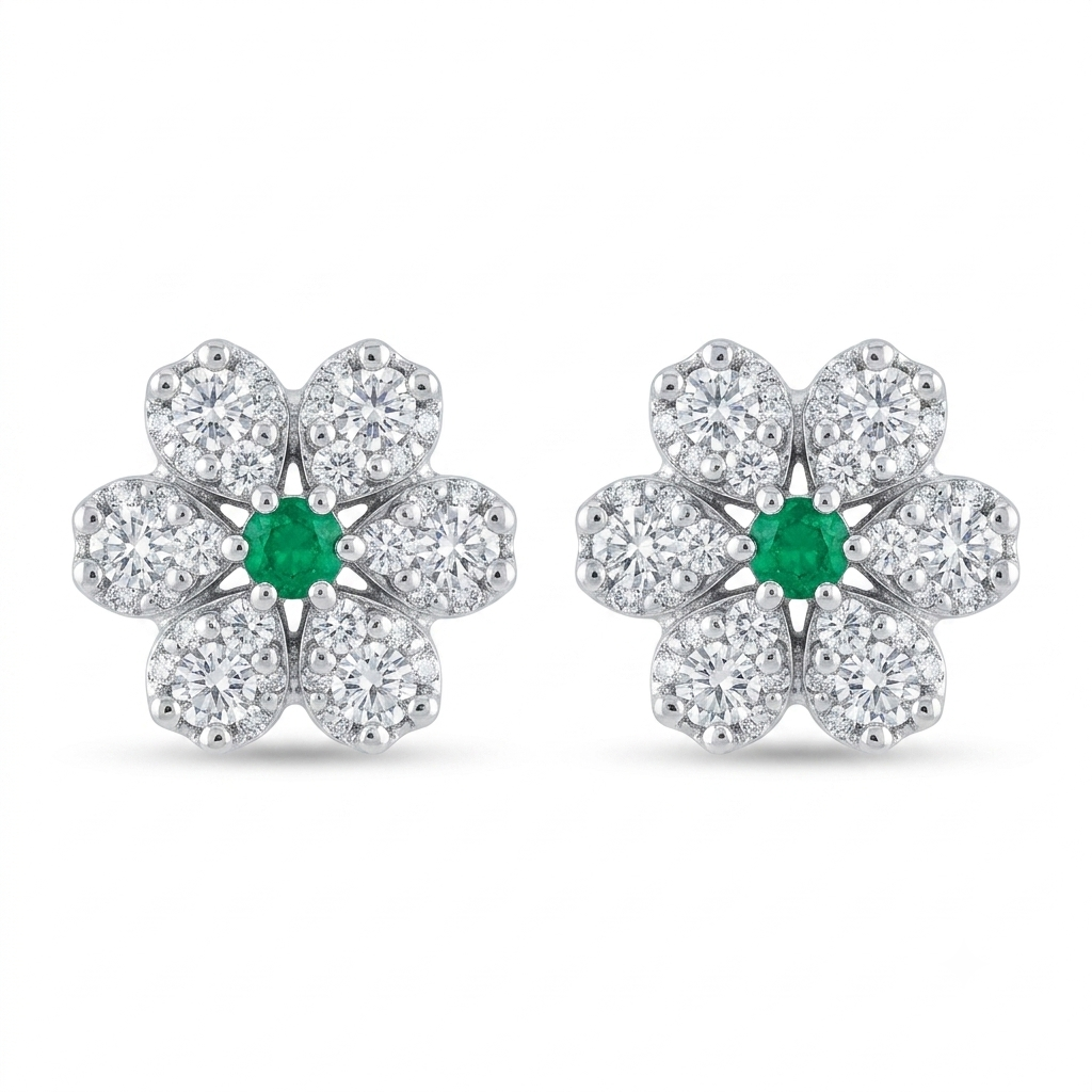 Green-Centre Flower Stud Earrings, front product view