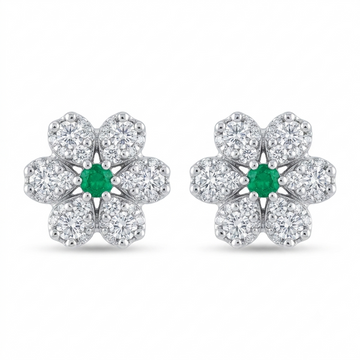Green-Centre Flower Stud Earrings, front product view